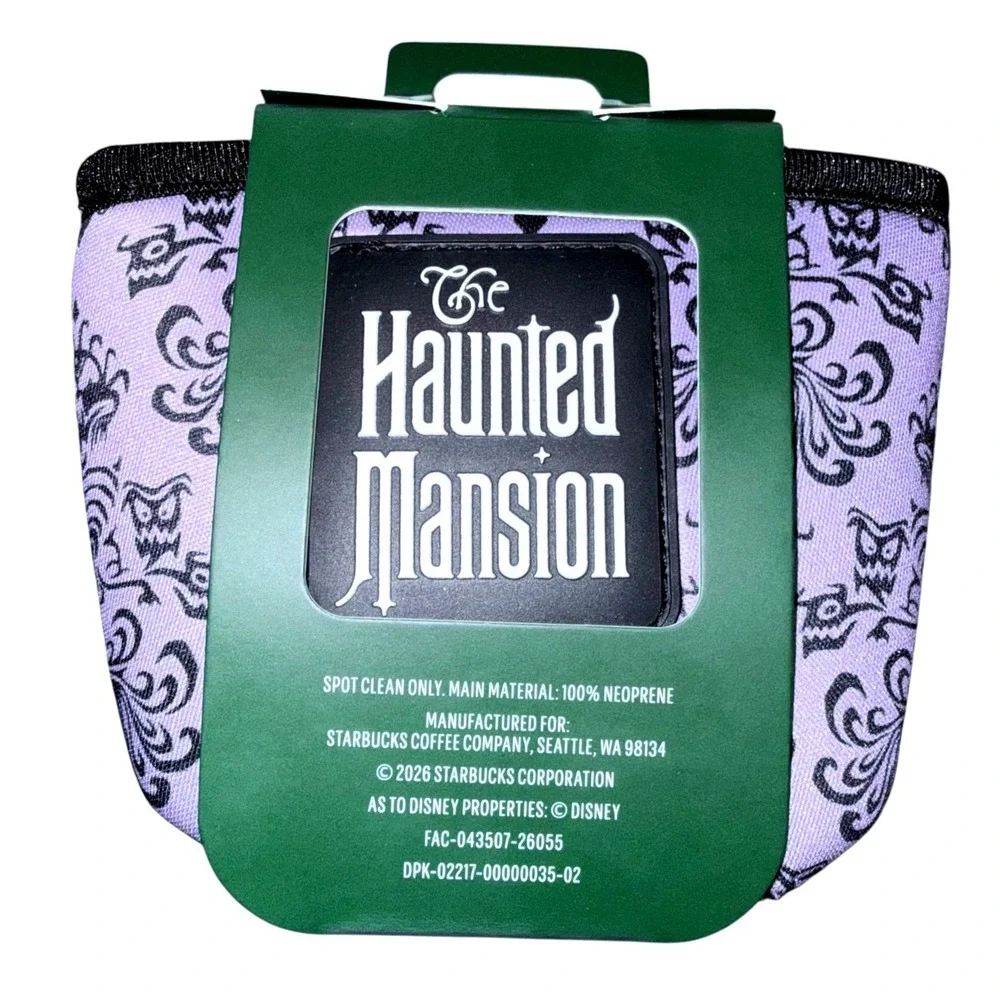Starbucks 2026 Disney Parks Haunted Mansion Fabric Cup Sleeve Halloween Purple